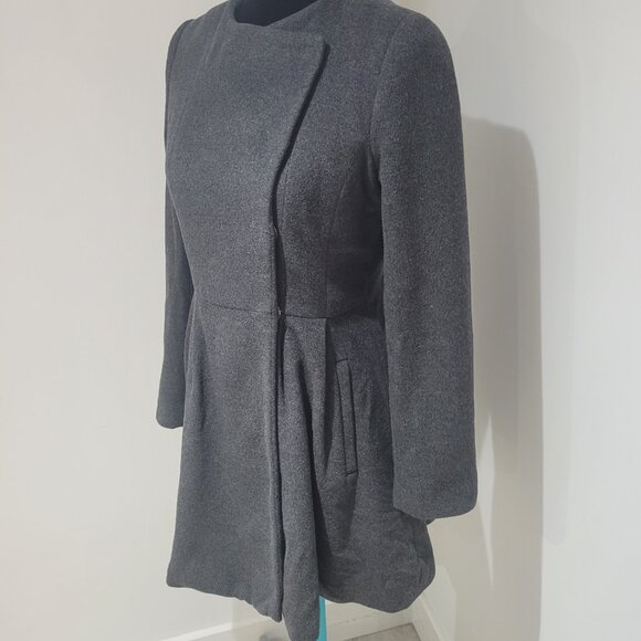 Bebe Wool Blend Snap Enclosure Peplum Coat Size XS Charcoal Gray Feminine Dressy - Picture 4 of 13